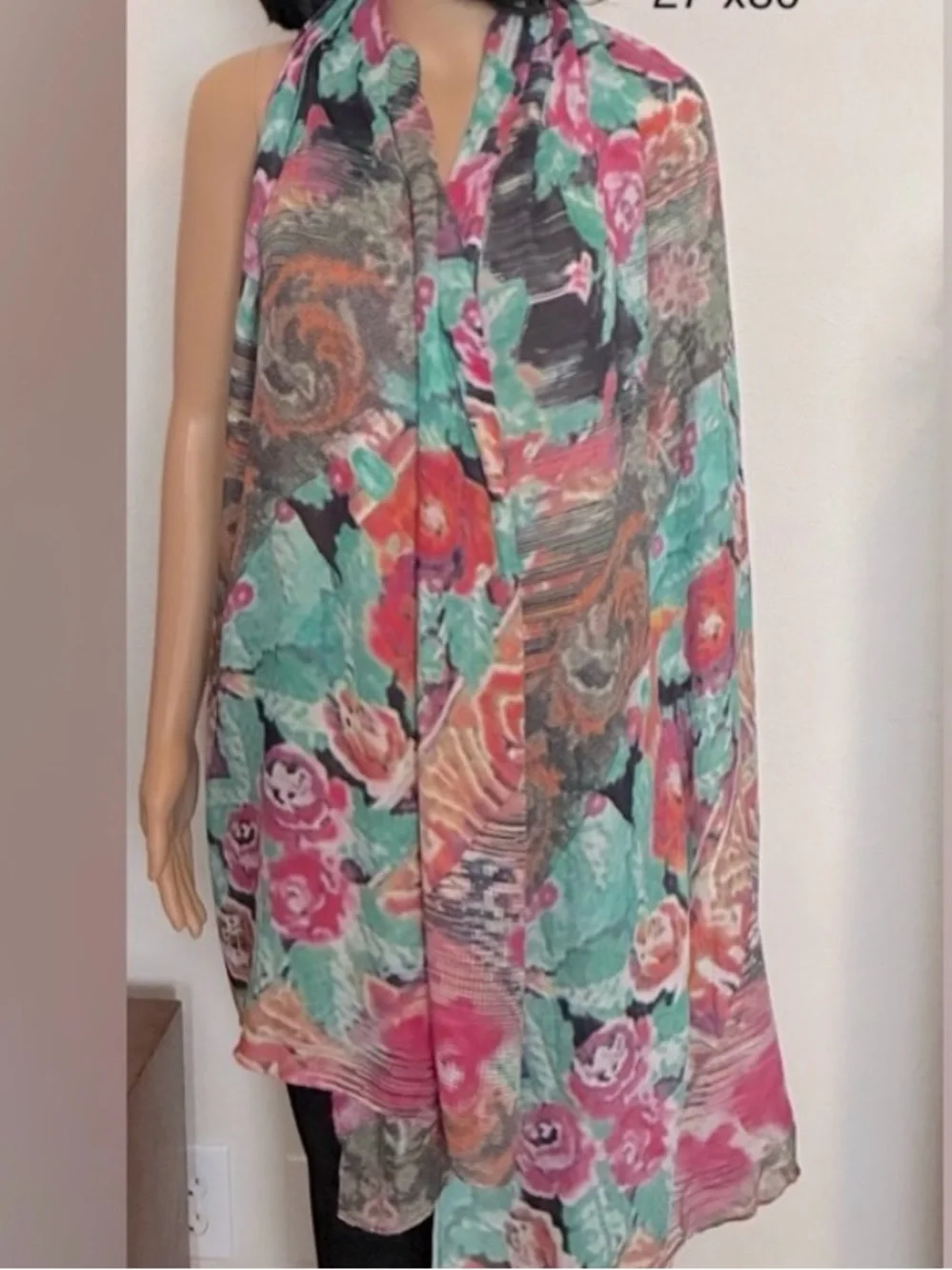 Front Row Multicolor Silky feel Scarf 27” x 80” beautiful colors. Vibrant.